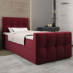 Kontinentální postel Manhattan 120x200 bordó v moderním skandinávském stylu s čalouněným čelem a nohou postele s úložným boxem
