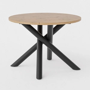 Kulatý stůl Lyon 110 cm dub artisan / černý designový jídelní stůl na kovových pavoučích nohách výškově nastavitelný