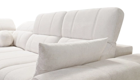 Rohová sedací souprava s funkcí spaní Penejos VII modrá levá stylová rohová sedací souprava s úložným prostorem na lůžkoviny pohodlné nastavitelné opěrky hlavy