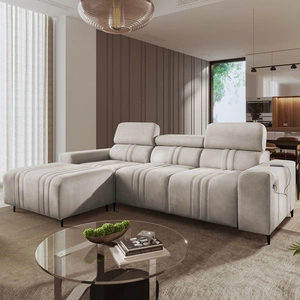 Rohová rozkládací pohovka s funkcí spaní Castel béžová levý roh pohodlná a stylová rozkládací pohovka s kontejnerem na lůžkoviny