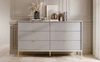 Šedá komoda Lovro 154 cm moderní design potěší milovníky výrazných interiérů rýhovaná čela zlaté doplňky