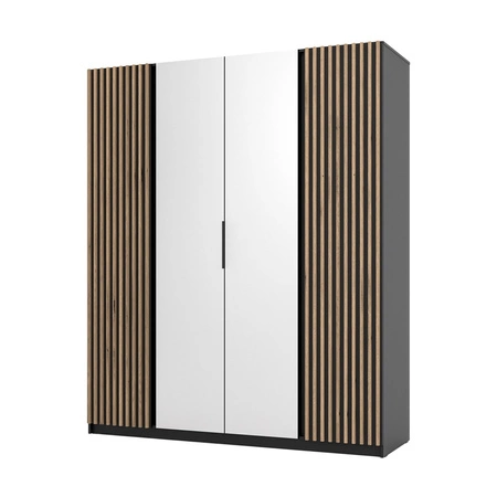 Zrcadlová šatní skříň Kastano XII 200 cm černá stylový design šatní skříně dveře zdobené dubovými lamelami evokující ideální pro ložnice