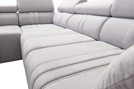 Rohová pohovka s funkcí spaní Castel II béžová levá pohodlná rohová pohovka s nastavitelnými opěrkami hlavy kontejner na lůžkoviny