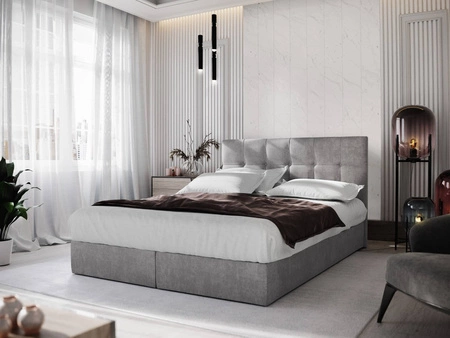 Šedá kontinentální postel Harmony 160x200 v moderním skandinávském stylu s čelem zakončeným ozdobnými knoflíky