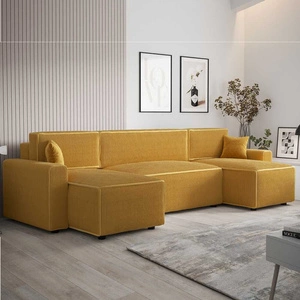 Rohová sedací souprava s funkcí spaní Brandon U Bis medová nádoba na lůžkoviny trojrozměrná látka s výraznými pruhy měkké područky