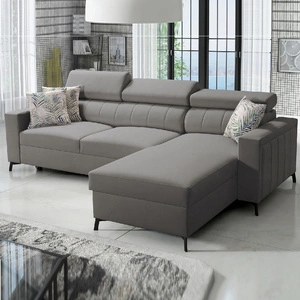 Rohová sedací souprava s funkcí spaní Savona šedá pravý roh pohodlná a elegantní s nastavitelnými opěrkami hlavy dekorativní prošívání