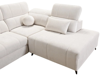 Rohová pohovka s funkcí spaní Penejos VII zelená pravostranná stylová rohová pohovka s úložným prostorem na lůžkoviny pohodlné polohovatelné opěrky hlavy