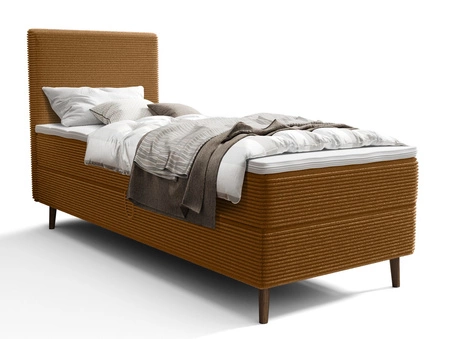 Kontinentální postel Totti 90x200 medová stylová postel s úložným prostorem trojrozměrná tkanina s výraznými pruhy