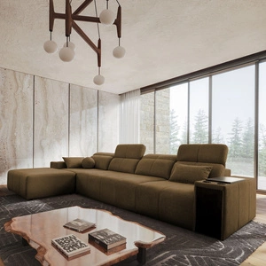 Rohová sedací souprava s funkcí spaní Tesalia XII hnědá levá moderní design pohodlný posuvný opěrák zásuvka v boku nábytku