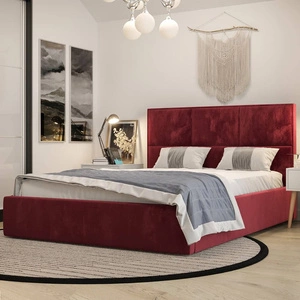 Čalouněná postel Hestia 140x200 s úložným boxem bordó v moderním skandinávském stylu s pohodlnou opěrkou hlavy