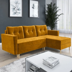 Rohová sedací souprava s funkcí spaní Telsze mustard univerzální elegantní rohová sedací souprava ve skandinávském tvaru velký prostor na lůžkoviny