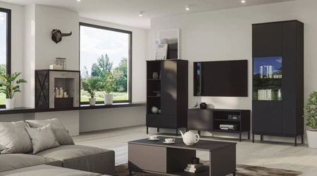 RTV skříň Tutti 100 cm černá jednoduchý tvar skříně na kovovém podstavci v černém elegantním designu