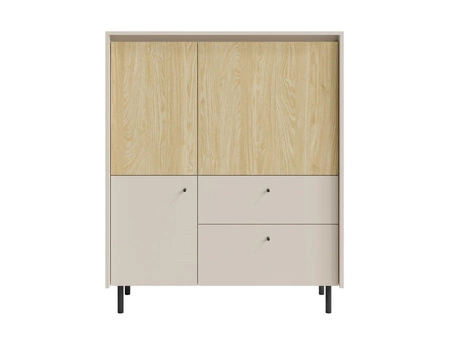 Komoda Cappo 104 cm pískově béžová / olejovaný dub stylová vysoká komoda do jídelny nebo obývacího pokoje minimalistický design
