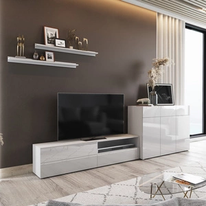 Aliartos bílá / bílý lesk moderní design systém push to open pro dvířka a zásuvky nábytková sestava s komodou