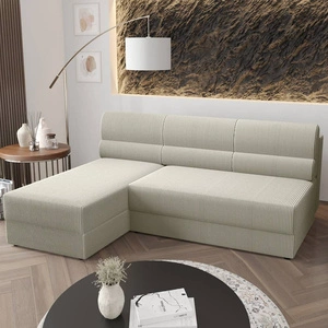 Rohová sedací souprava s funkcí spaní Fogu levá rohová sedací souprava v barvě slonové kosti s jednoduchým designem potažená nádobou na lůžkoviny z manšestrové tkaniny