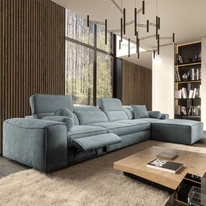 Rohová sedací souprava s funkcí spaní Viano XII Lux šedomodrá pravá designová rohová sedací souprava do obývacího pokoje s pohodlnou výsuvnou opěrkou nohou