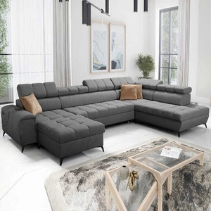 Rohová sedací souprava s funkcí spaní Bolmso VI grafit levá pohodlná rohová sedací souprava s nastavitelnými opěrkami hlavy dekorativní prošívání na sedáku