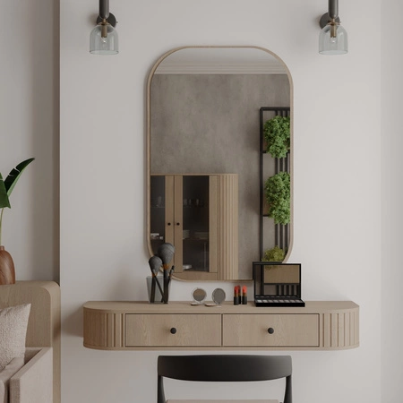 Závěsné zrcadlo Ovalio 68 cm dub cremona funkční doplněk k toaletnímu stolku a šatní skříni zrcadlo neobvyklého tvaru