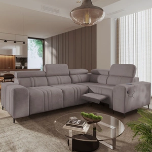 Rohová sedací souprava s funkcí spaní Castel II Lux šedohnědá pravá pohodlná rohová sedací souprava do obývacího pokoje s pohodlným výsuvným podnožníkem