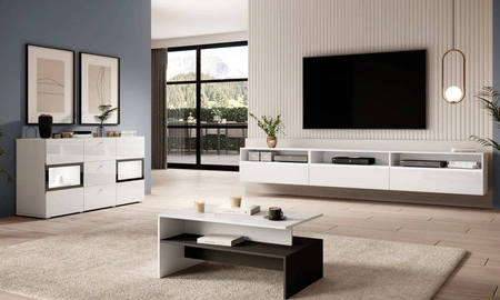 Komoda Baros 132 cm bílý lesk moderní tvary v jedinečném stylu