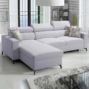 Rohová sedací souprava s funkcí spaní Savona šedý jasan levá pohodlná a elegantní rohová sedací souprava s nastavitelnými opěrkami hlavy dekorativní prošívání