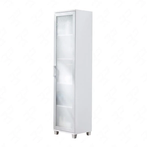 Vitrína Maximus 50 cm bílá moderní designová hrana zdobená speciálními dýhovými prvky z bezpečného tvrzeného skla