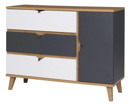 Komoda Memone 120 cm zlatý dub / bílá / grafit ideální komoda do dětského nebo mládežnického pokoje ve skandinávském stylu