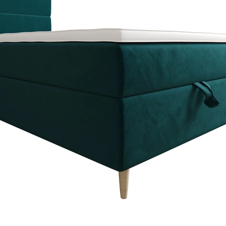 Kontinentální postel Bing 120x200 tyrkysová v moderním skandinávském stylu s čalouněným čelem postele s úložným boxem