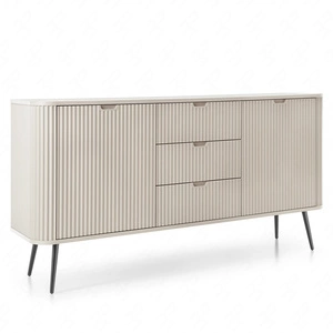 Komoda Zoya 168 cm béžová elegantní design oválný tvar na kovových nohách vkusné drážkované čelo