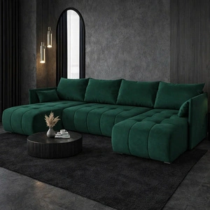 Rohová pohovka s funkcí spaní Selva U bottle green Zajímavě prezentovaná rohová pohovka z měkké sametové látky