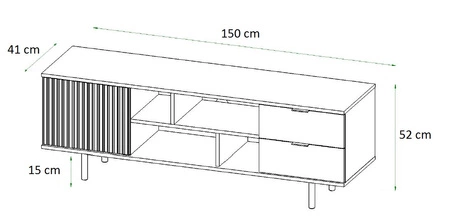 RTV skříň Sula 150 cm černá elegantní design dekorativní drážkované čelo se systémem push to open kovové vysoké nohy