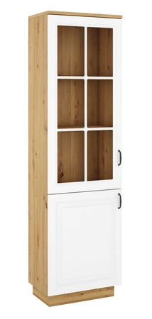 Scandi 60 cm řemeslný dub / bílá klasický design bezpečnostní tvrzené sklo stylová frézovaná čela kovové úchyty