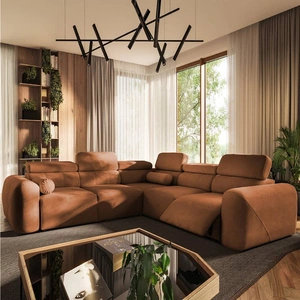 Cantare III Lux cihlově červená cihlově červená pravá rohová pohovka s funkcí spaní Stylová a pohodlná rohová pohovka do obývacího pokoje se zvedací podnožkou