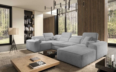 Rohová sedací souprava s funkcí spaní Viano IV světle šedá designová pravá rohová sedací souprava, která se skvěle hodí do moderních interiérů
