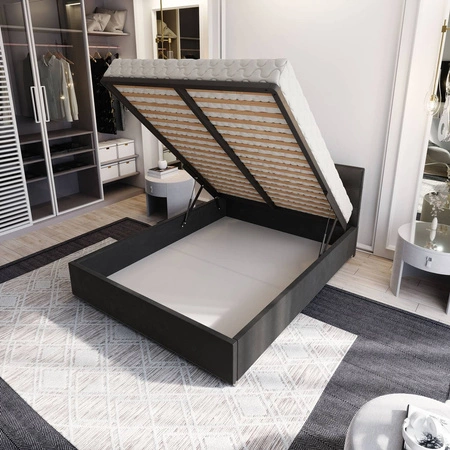 Čalouněná postel Mona 140x200 tyrkysová s kontejnerem v moderním skandinávském stylu s prošívaným podhlavníkem s krystaly