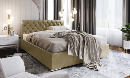 Čalouněná postel Bauru 180x200 béžová s úložným boxem v moderním skandinávském stylu s prošívanou opěrkou hlavy s krystaly