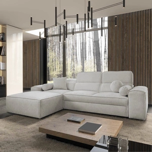 Rohová sedací souprava s funkcí spaní Viano šedý jasan levá stylová rohová sedací souprava se zajímavým tvarem nastavitelné opěrky hlavy dekorativní polštáře