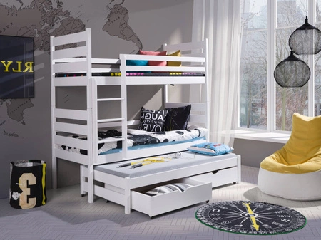 Patrová postel Tedi pro 3 osoby 90x190 cm ideální do dětského pokoje poskytuje pohodlné místo na spaní aniž by zabíralo velkou plochu