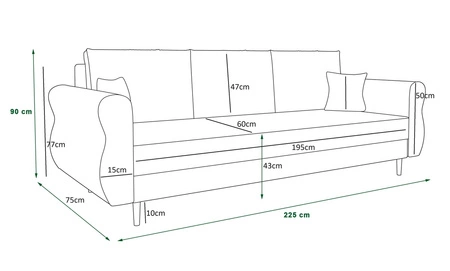 Pohovka s funkcí spaní Wilkins černá elegantní pohovka do obývacího pokoje ve skandinávském stylu zakřivené boky dodávají charakter