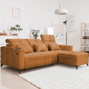 Rohová rozkládací pohovka s funkcí spaní Laredo honey pravý roh pohodlná a stylová rozkládací pohovka s kontejnerem na lůžkoviny