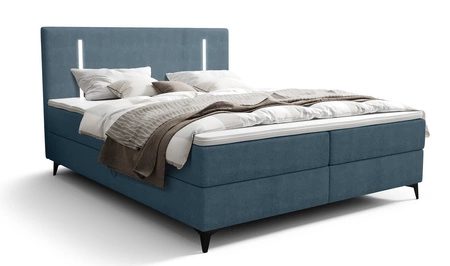 Kontinentální postel Norco 180x200 modrá stylová postel s úložným boxem osvětlení v čele postele dodává jedinečný nádech