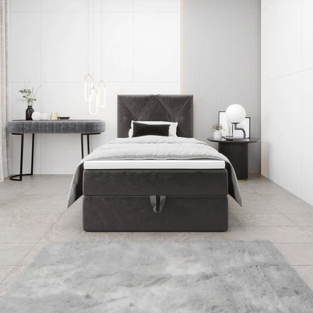 Kontinentální postel Arvada 100x200 šedá postel v moderním skandinávském stylu s čalouněným čelem postel s úložným boxem