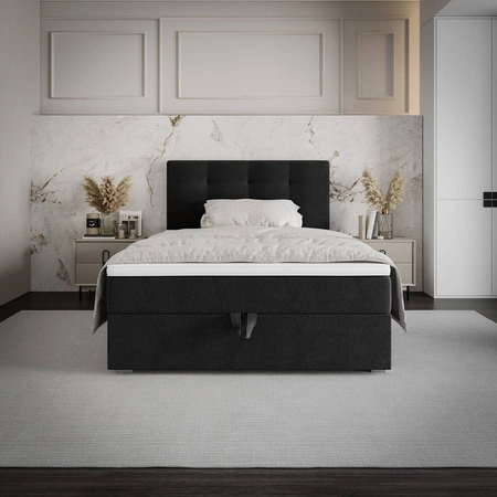 Kontinentální postel Flint 90x200 černá v moderním skandinávském stylu s čalouněným čelem postele s úložným boxem
