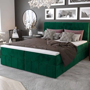 Kontinentální postel Casey 180x200 lahvově zelená v moderním skandinávském stylu s výrazným čelem