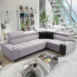 Rohová sedací souprava s funkcí spaní Dafni II šedý jasan pravoúhlá proplétaná rohová sedací souprava se zásuvkou na lůžkoviny v boční části nábytku