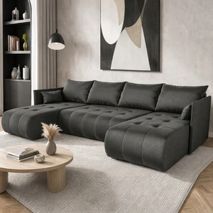 Rohová sedací souprava s funkcí spaní Selva U šedá Zajímavě prezentovaná rohová sedací souprava z měkké sametové látky