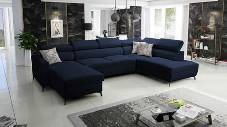 Rohová sedací souprava s funkcí spaní Savona VI navy blue levá elegantní a pohodlná rohová sedací souprava do obývacího pokoje se dvěma kontejnery na lůžkoviny