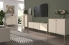 Komoda Kioto II 84 cm béžová minimalistický design ideální návrh komody do ložnice nebo obývacího pokoje zlaté úchyty