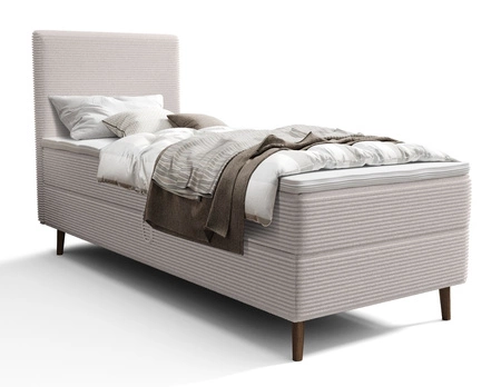 Kontinentální postel Totti 90x200 slonová kost Stylová postel s úložným prostorem na lůžkoviny z trojrozměrné pruhované tkaniny