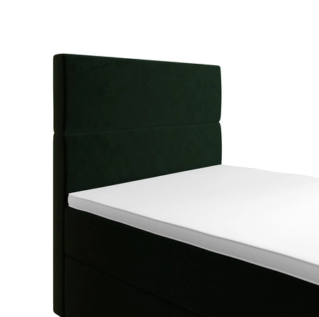 Kontinentální postel Bing 120x200 lahvově zelená v moderním skandinávském stylu s čalouněným čelem postele s úložným boxem